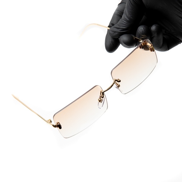 Apricot Pink Gradient Tint Rimless Sunglasses - Picture 1 of 6